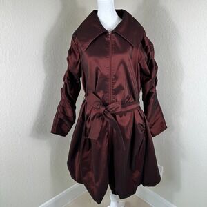 Samuel Dong Trench Coat Womens XL Burgundy Iridescent Avant Garde Bubble Ruched
